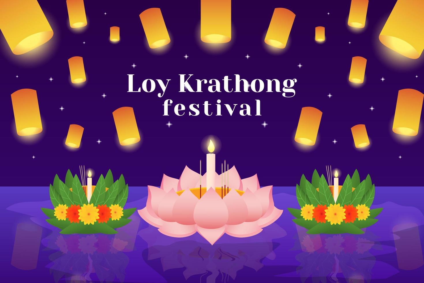 diseño de ilustración de banner de festival de loy krathong degradado vector