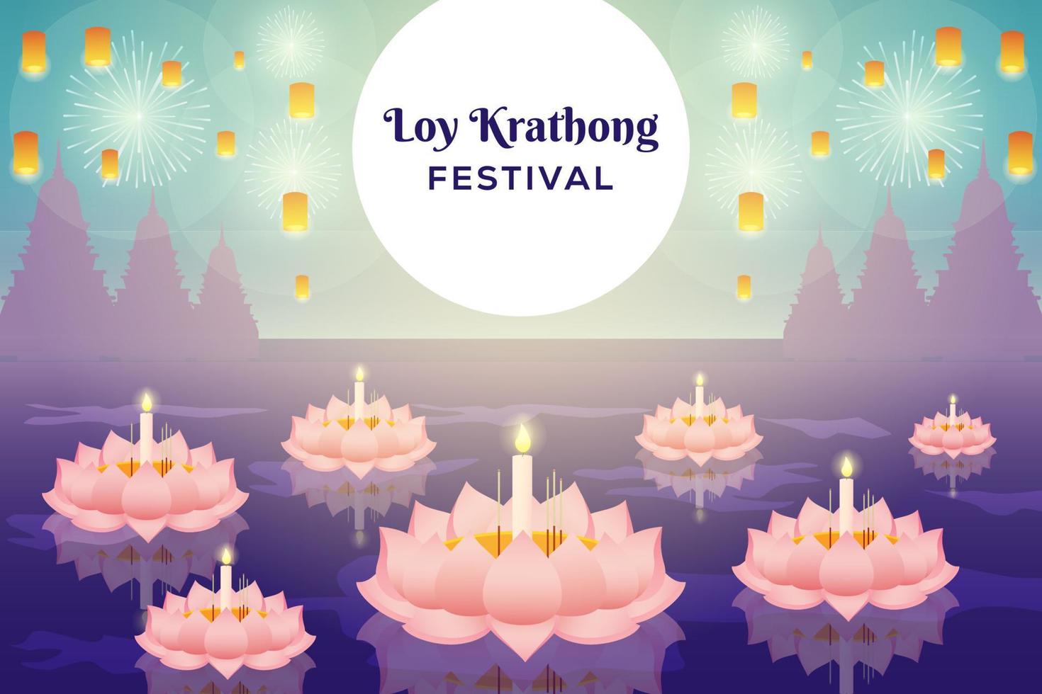 Loy Krathong festival background illustration vector