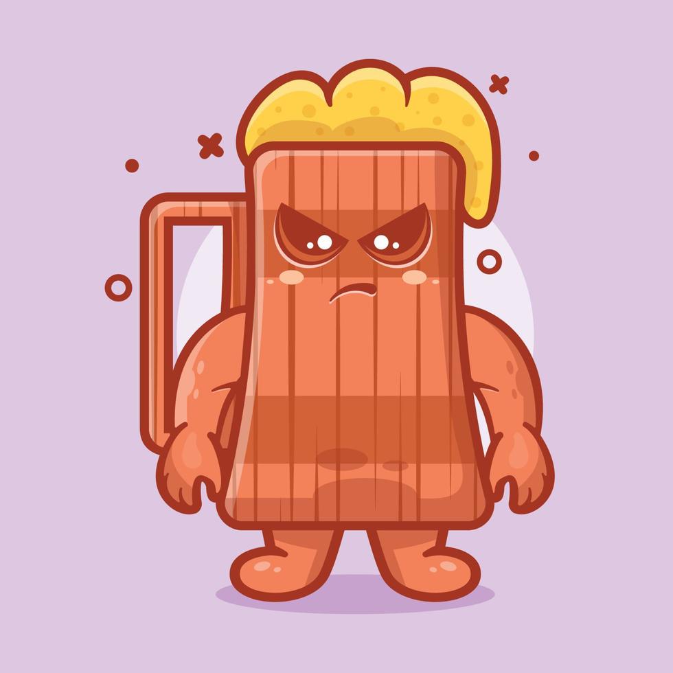 serious beer wooden tankard character mascot with angry expression isolated cartoon in flat style design vector