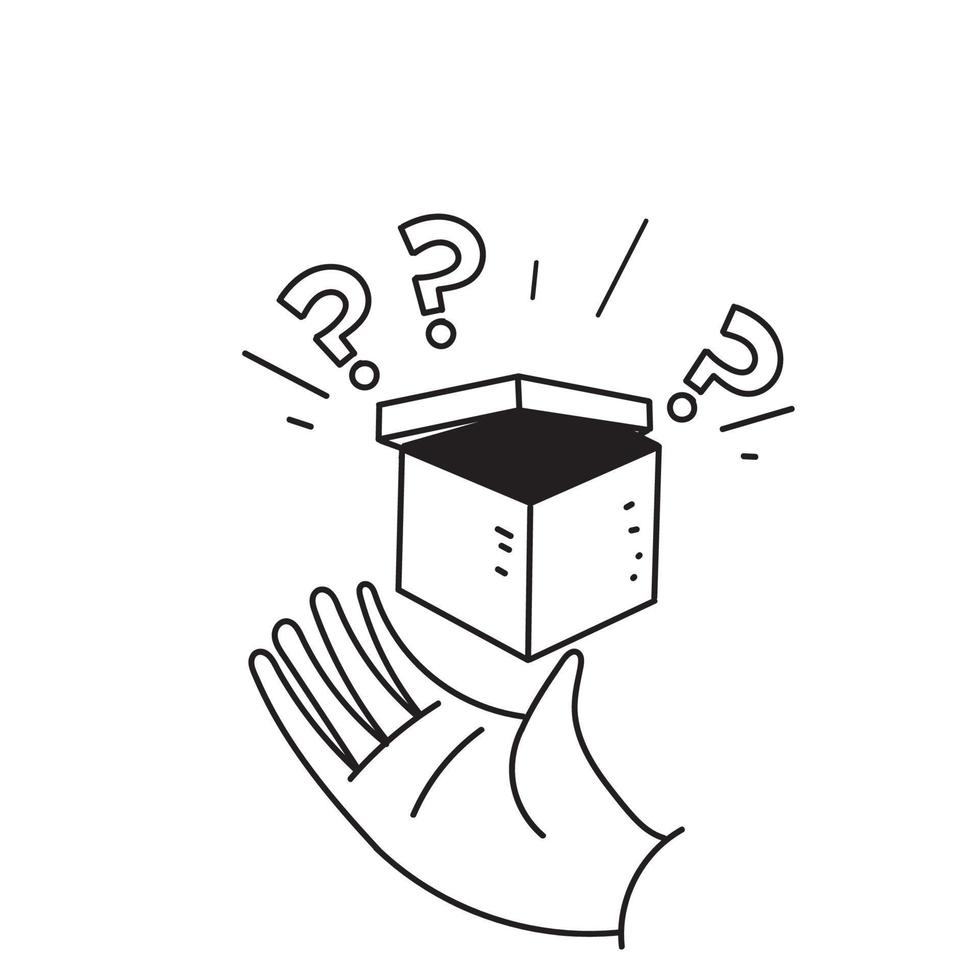 hand drawn doodle gift box with question mark illustration icon vector