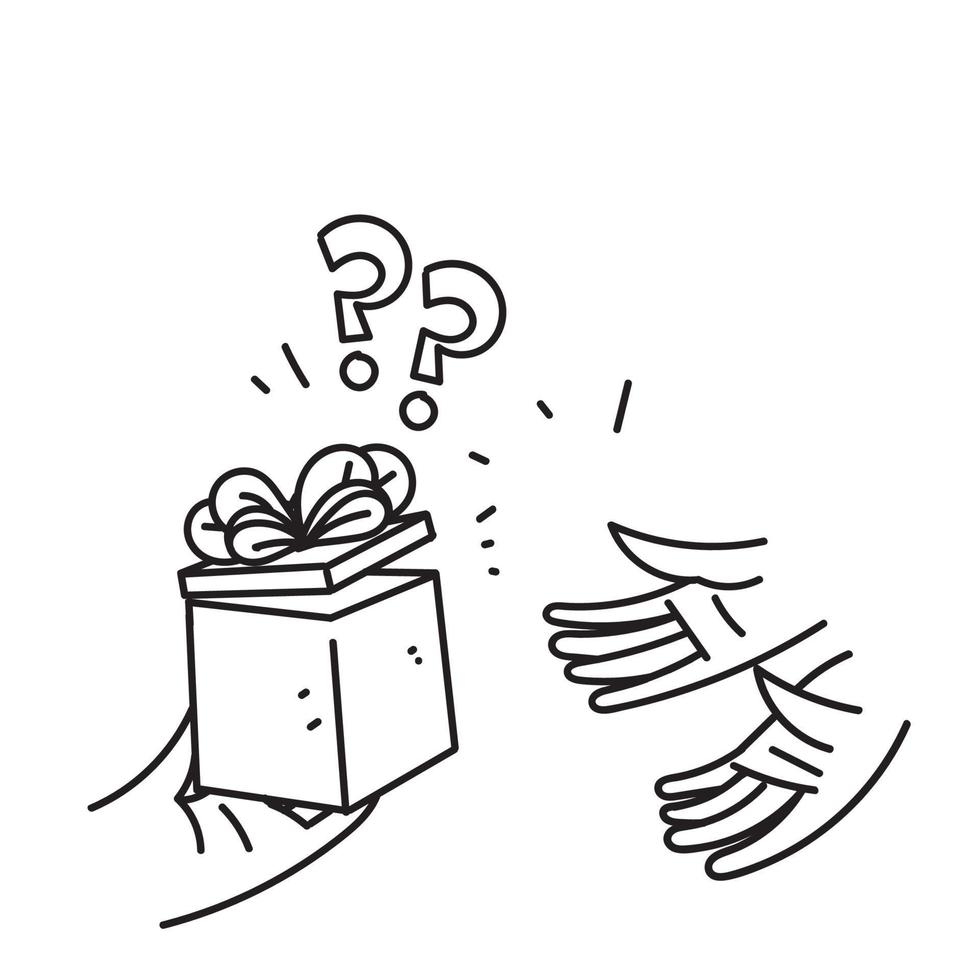 hand drawn doodle gift box with question mark illustration icon vector