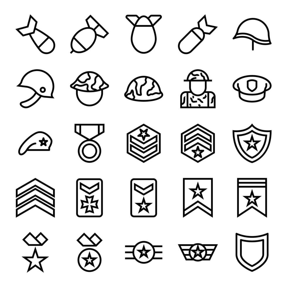 Outline icons for army and military. vector