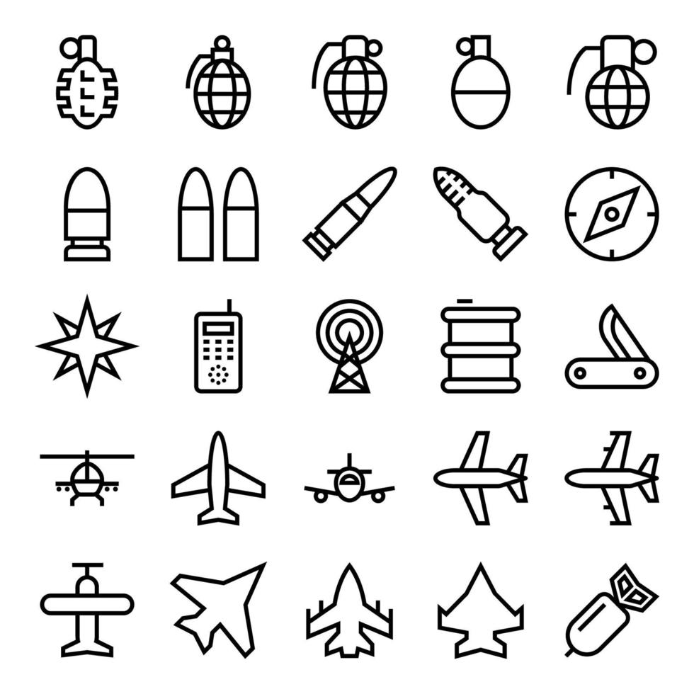 Outline icons for army and military. vector