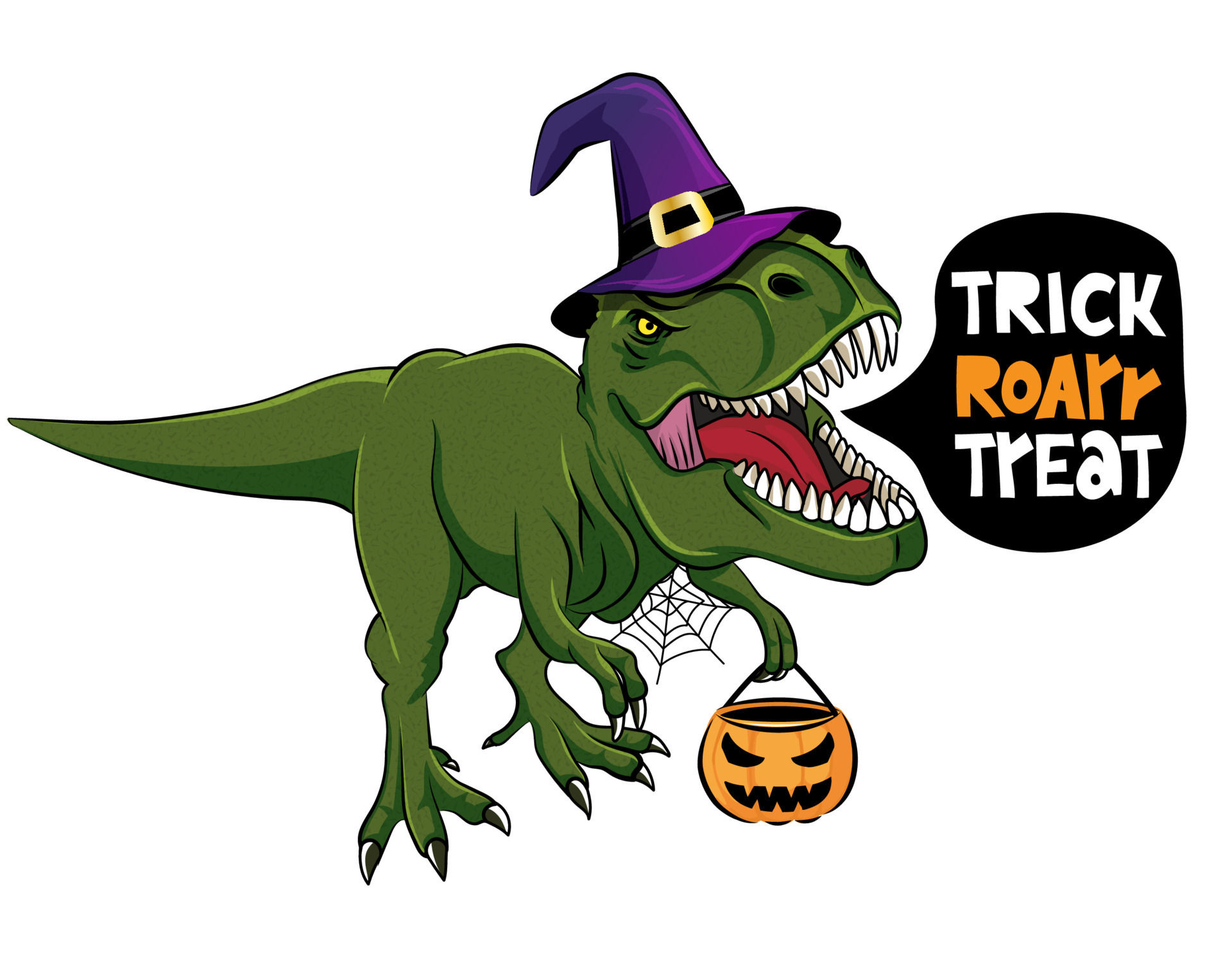 Trick roar treat - T rex tyrannosaurus with witch costume. Cute roaring happy dinosaur with witch hat. Dino character in cartoon style. Happy Halloween Good for t-shirt, mug, gift. 11949221 Vector Art Trick roar treat - T rex tyrannosaurus with witch costume. Cute roaring happy dinosaur with witch hat. Dino character in cartoon style. Happy Halloween Good for t-shirt, mug, gift. 11949221 Vector Art