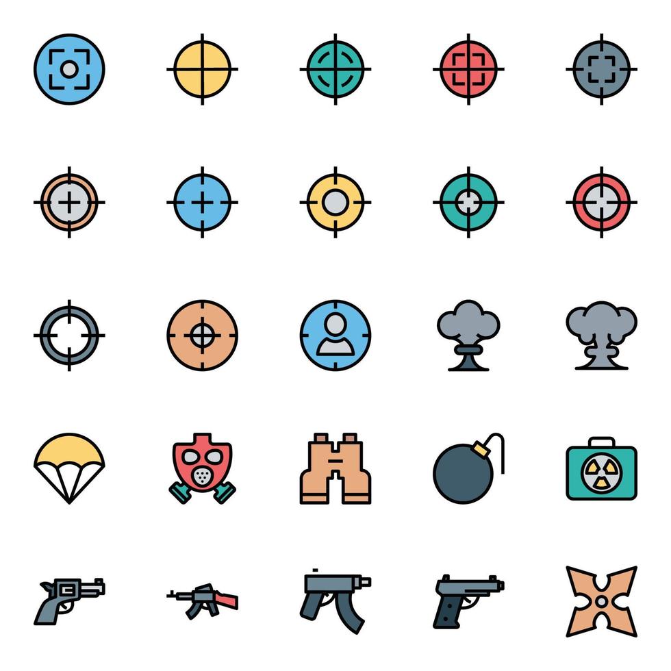 Filled outline icons for army and military. vector