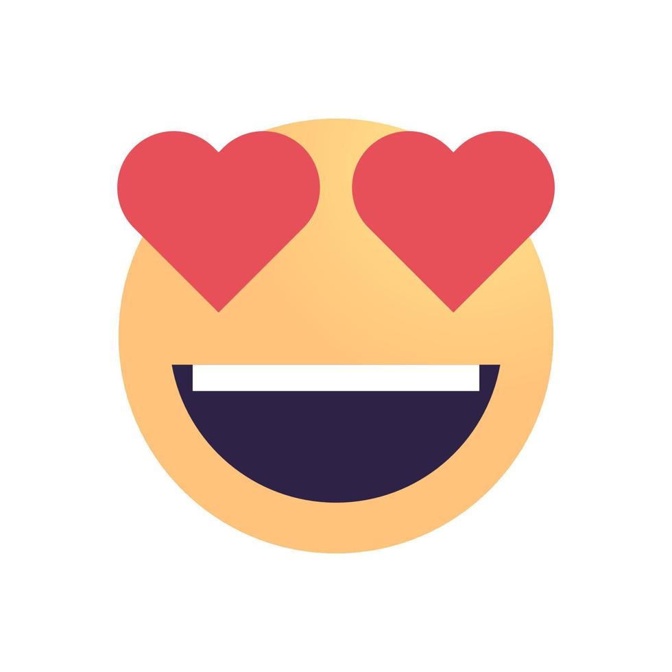 emoji de corazón y sonrisa de cara 3d para chat de amor, mensaje, ojos de humor feliz, pegatina de emoji de beso de belleza, linda ilustración de vector plano de concepto de signo de red social de dibujos animados.