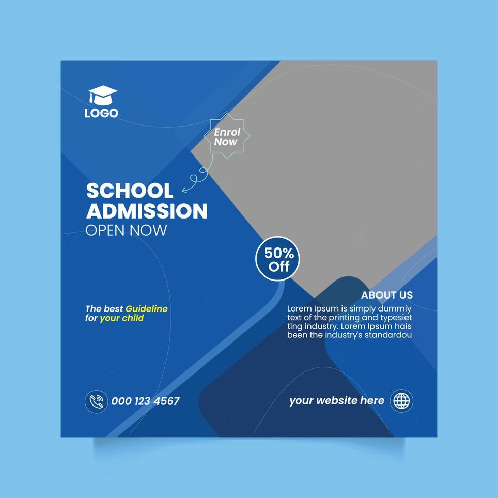 diseño creativo de publicación de instagram de admisión a la escuela en línea vector