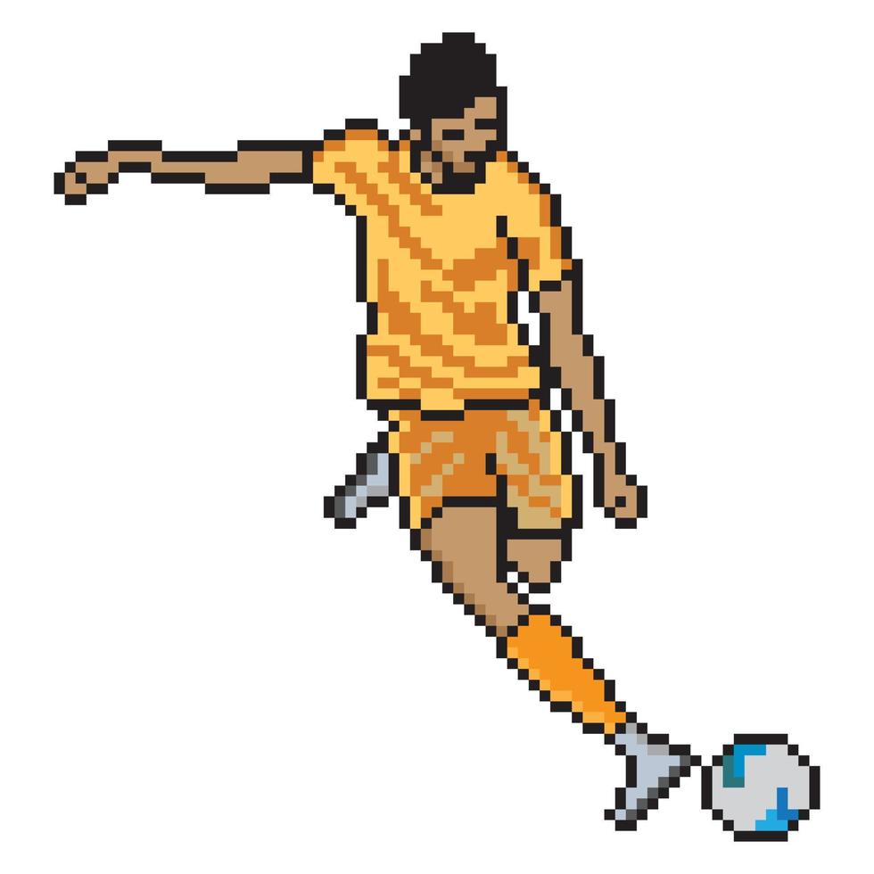 jugador de fútbol pateando pelota con pixel art. ilustración vectorial vector