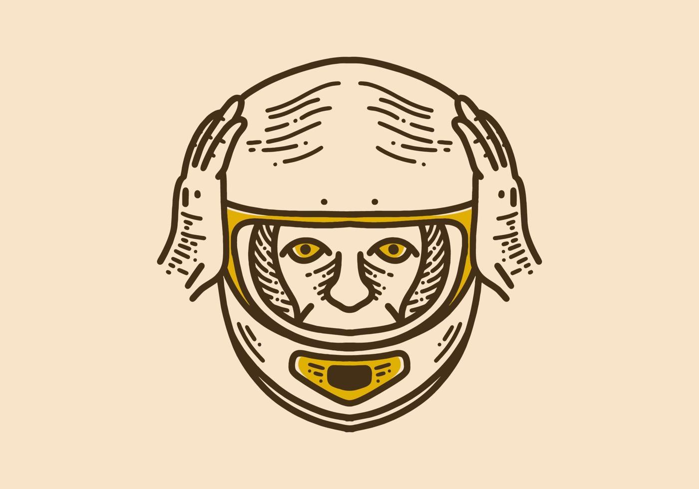 Man wearing full face helmet retro vintage line art vector