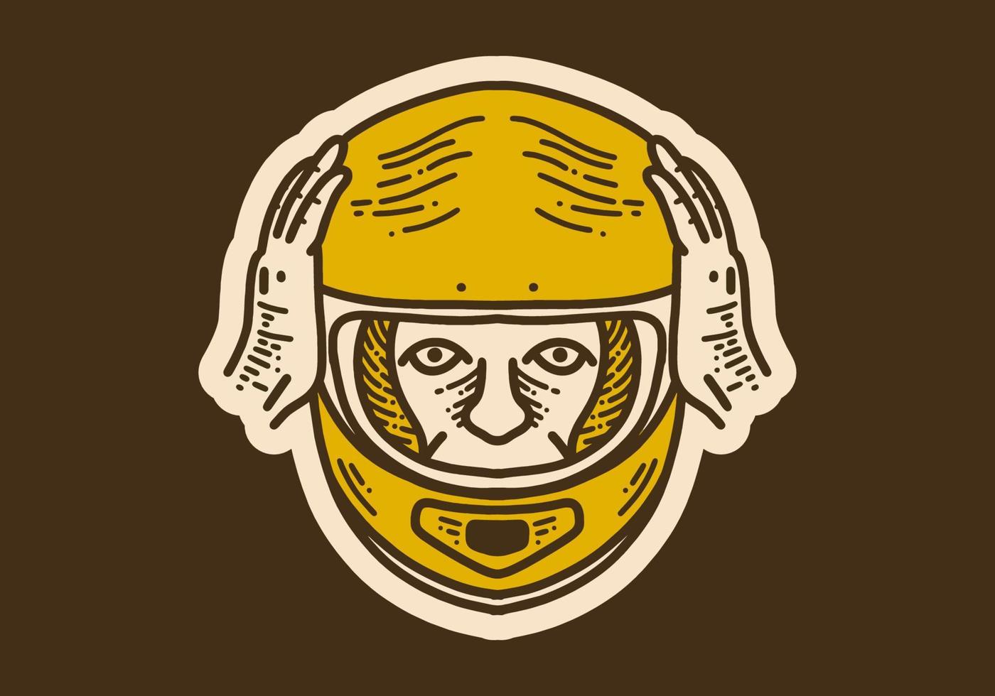 hombre vestido con casco de cara completa arte de línea vintage retro vector