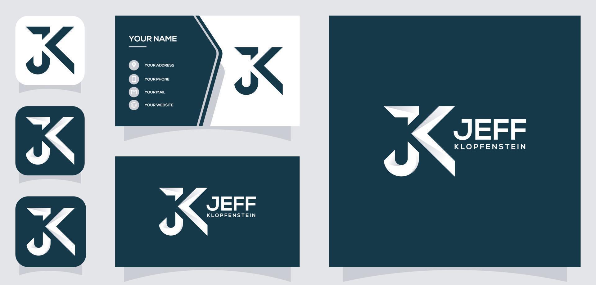 vector graphic of letter JK logo design simple and luxury style with business card