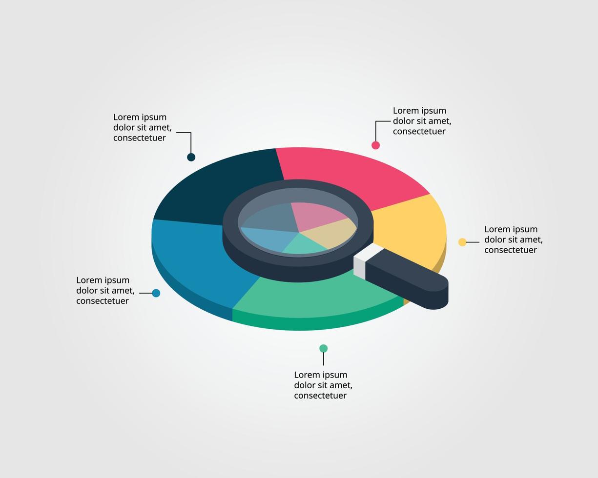 circle template with magnifying glass for infographic for presentation for 5 element vector