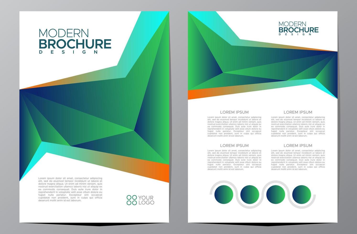 diseño de folleto de volante, plantilla a4 de tamaño de portada comercial, color de degradado verde de papel geométrico vector