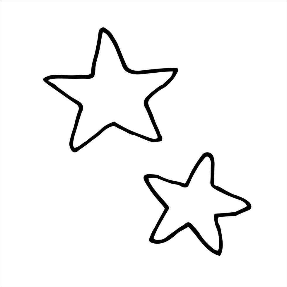 Doodle of Stars, vector two stars, black outline. Hand-drawn stars