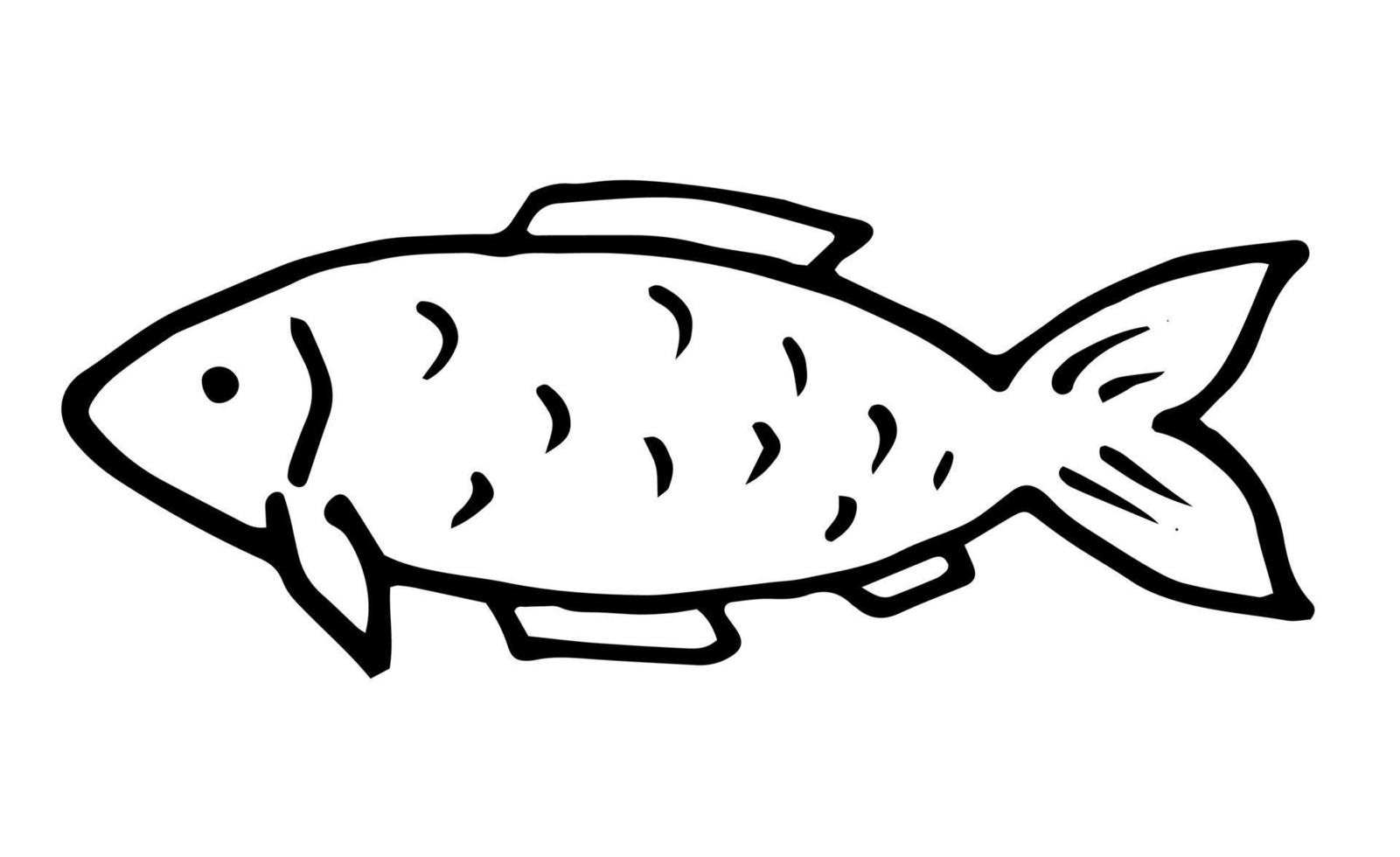 Raw fish hand drawn outline doodle icon. Vector sketch illustration of healthy seafood - fish under water for print, web, mobile and infographics isolated on white background.