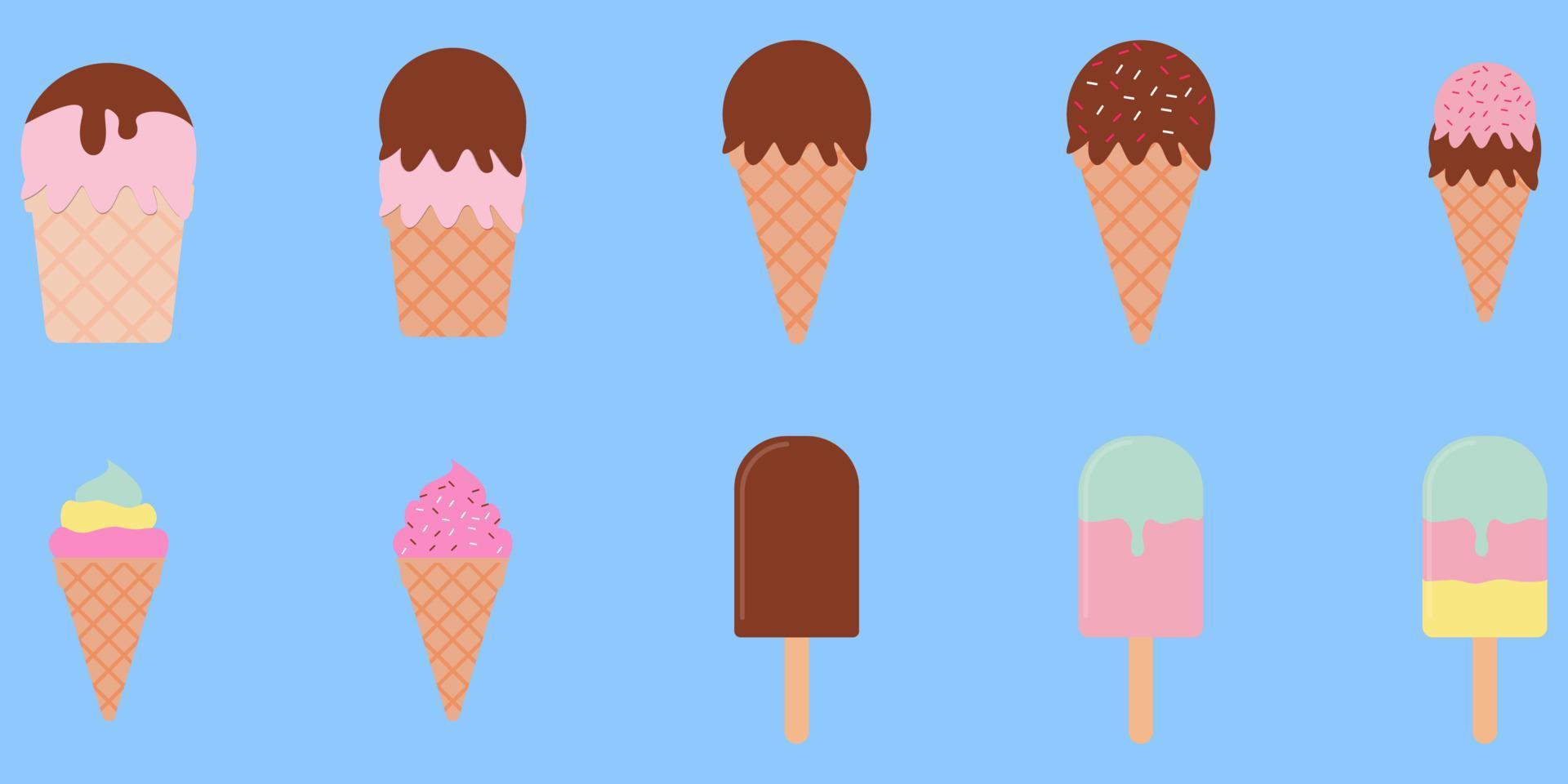 illustration set of ice cream with various variants vector