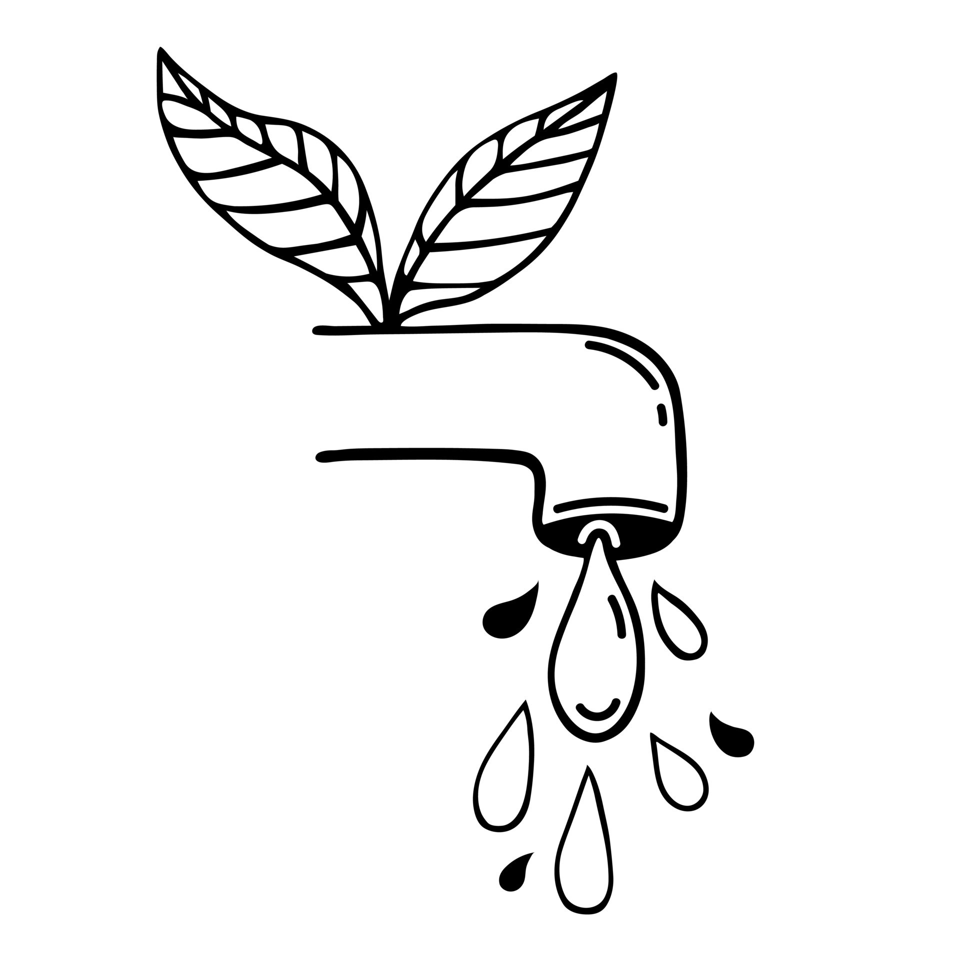 Faucet with flowing water. Hand drawn vector icon isolated on white