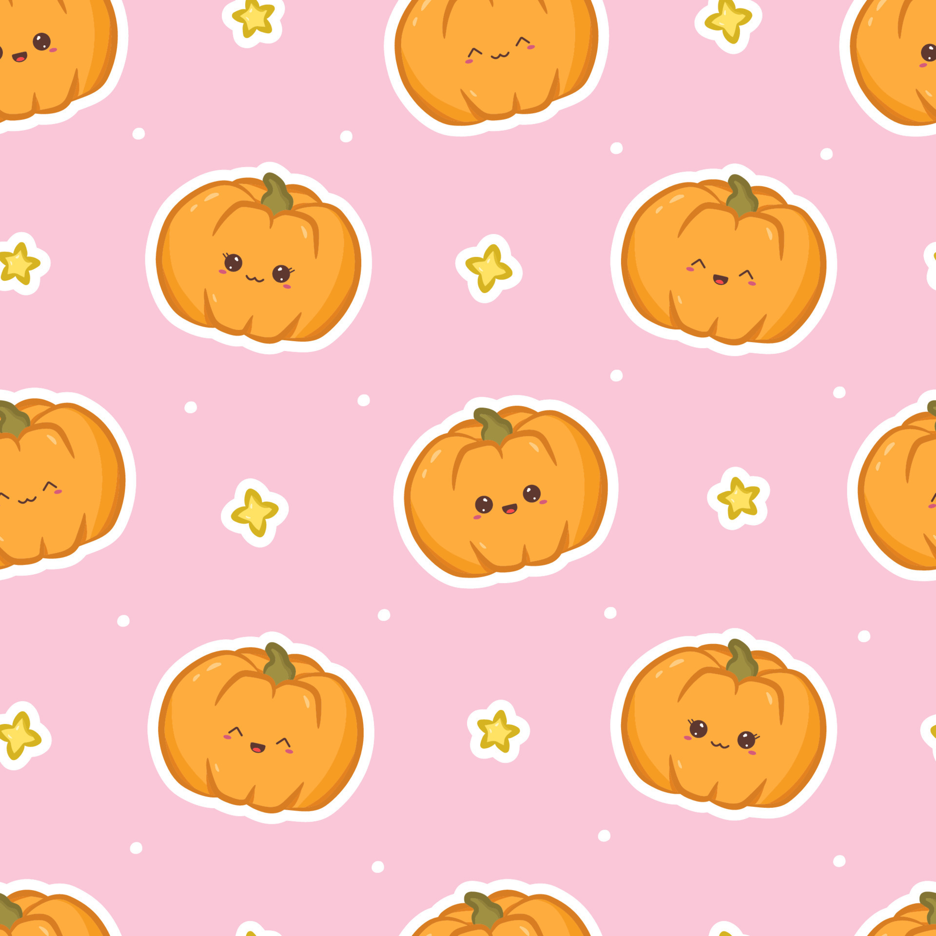 Seamless pattern with stickers pumpkin and stars. Cute kawaii print for  design, phone case, background, wrapping paper, textile and web design.  Vector illustration 11949641 Vector Art at Vecteezy