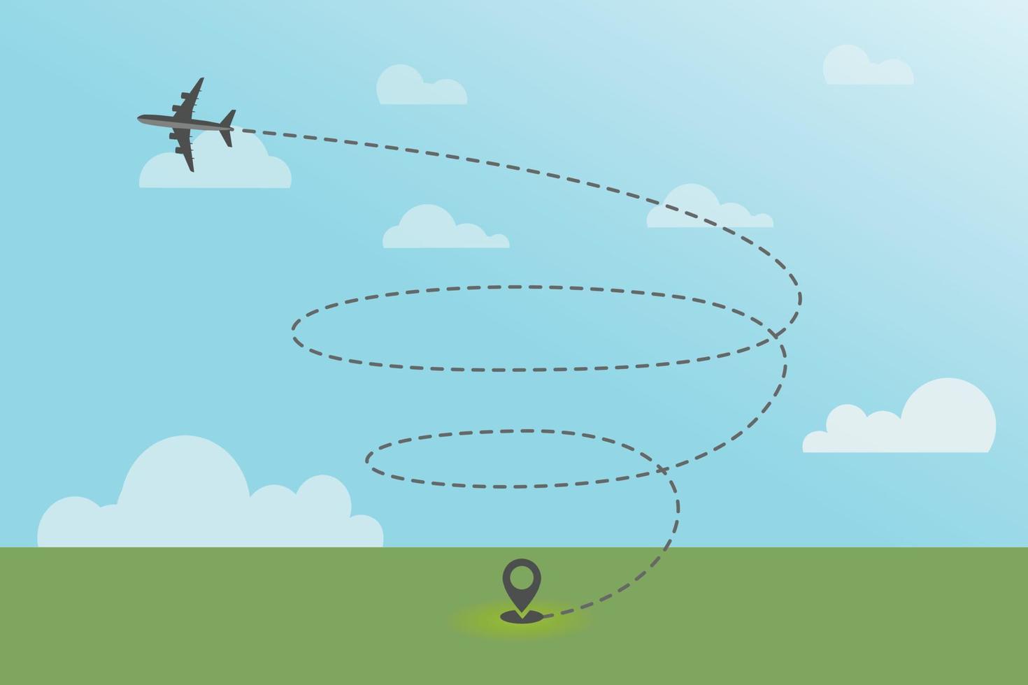 Airplane routes. Travel vector icon. Travel from start point and dotted line tracing. Airplane Take off from location to the sky