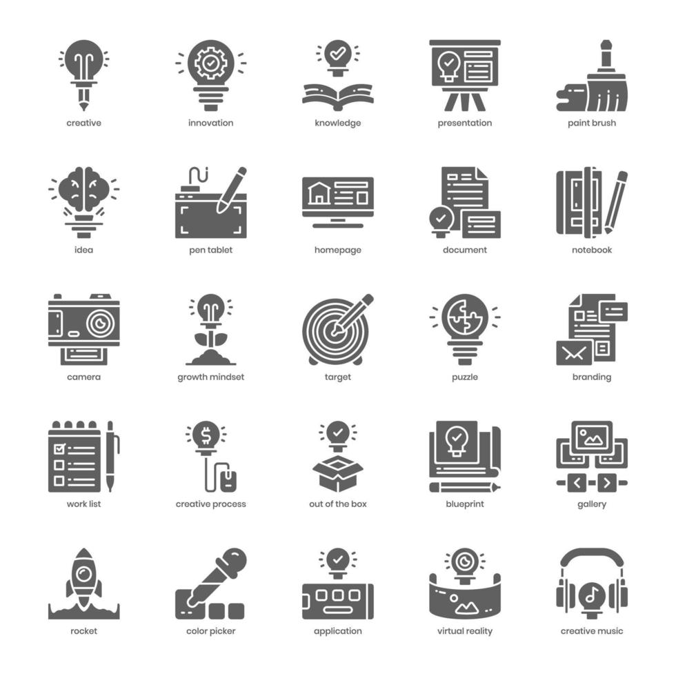 Creative Innovation icon pack for your website design, logo, app, and user interface. Creative Innovation icon glyph design. Vector graphics illustration and editable stroke.