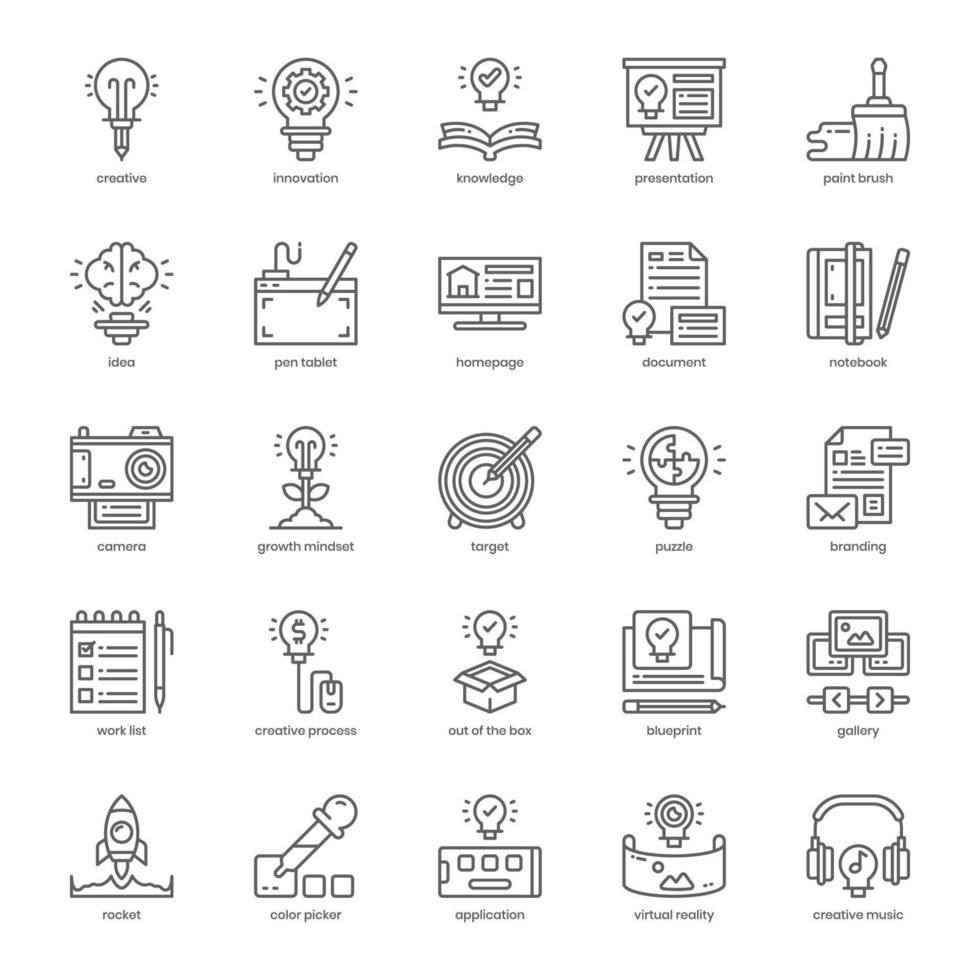 Creative Innovation icon pack for your website design, logo, app, and user interface. Creative Innovation icon outline design. Vector graphics illustration and editable stroke.