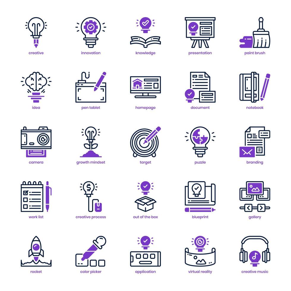 paquete de iconos de innovación creativa para el diseño de su sitio web, logotipo, aplicación e interfaz de usuario. icono de innovación creativa línea mixta y diseño sólido. ilustración de gráficos vectoriales y trazo editable. vector