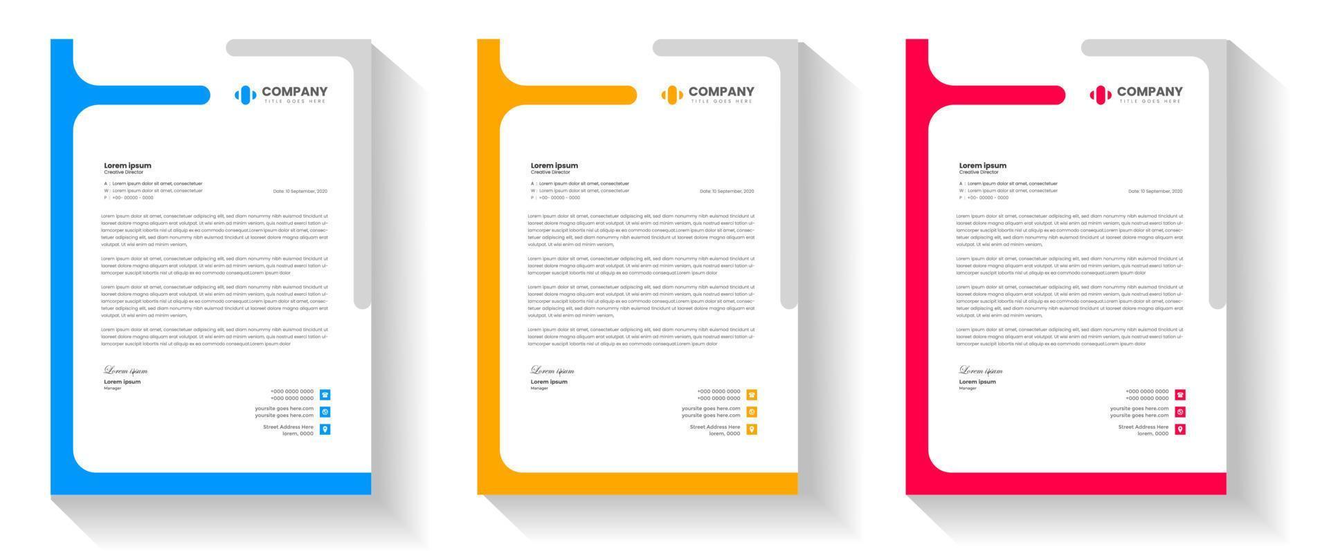 corporate modern letterhead design template set with yellow, blue and red color. creative modern letter head design templates for your project. letterhead design. letter head design. vector