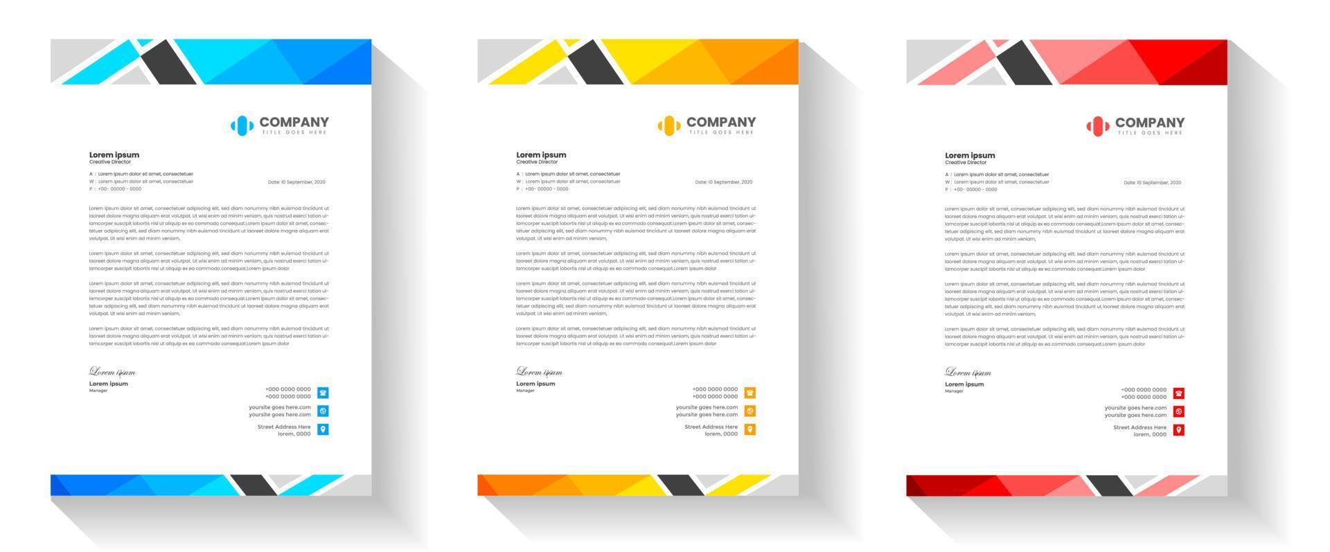 corporate modern letterhead design template set with yellow, blue and red color. creative modern letter head design templates for your project. letterhead design. letter head design. vector