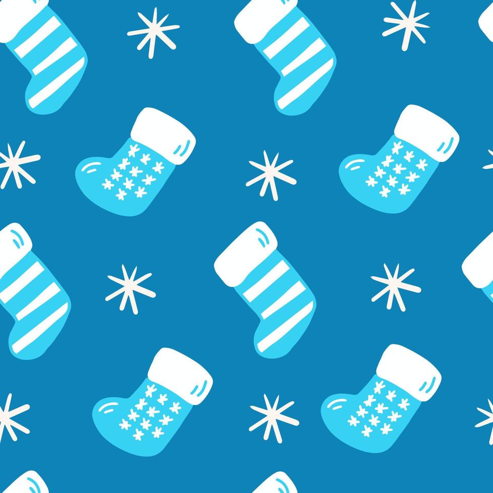 Greeting hand drawn winter seamless pattern with Christmas stocking vector