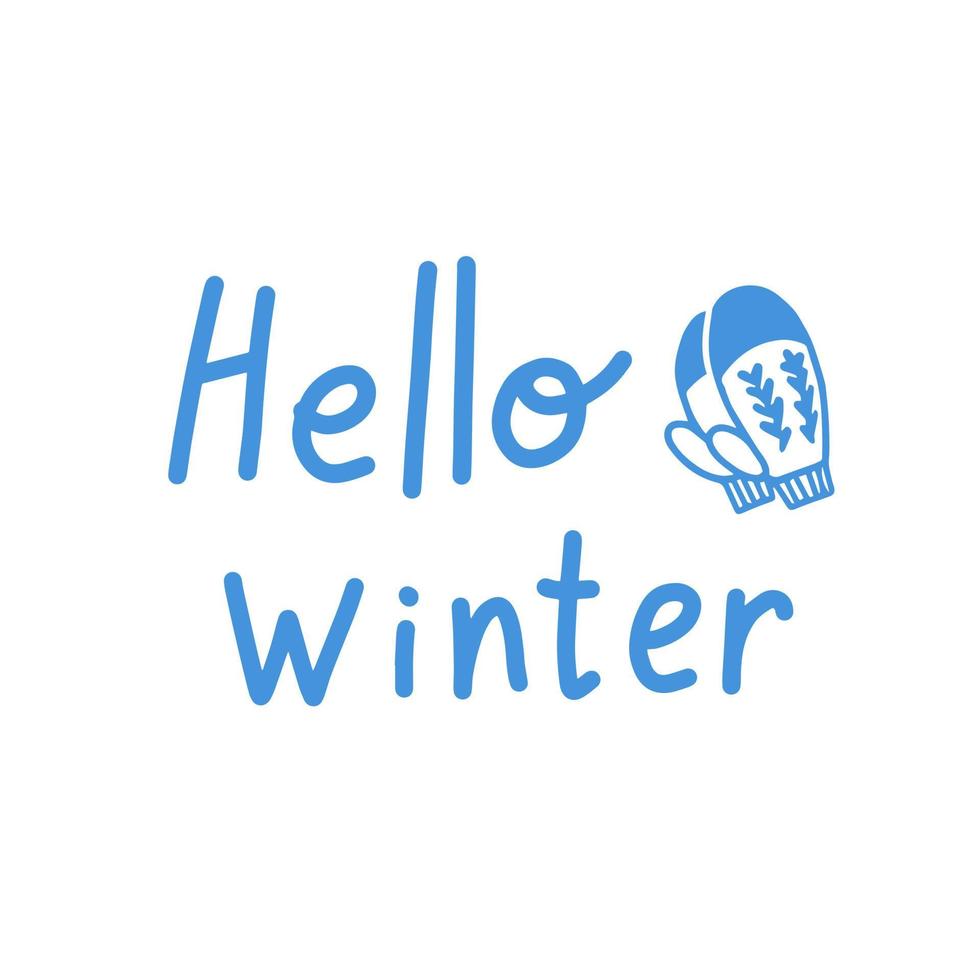 Hello winter lettering with hand drawn mittens vector