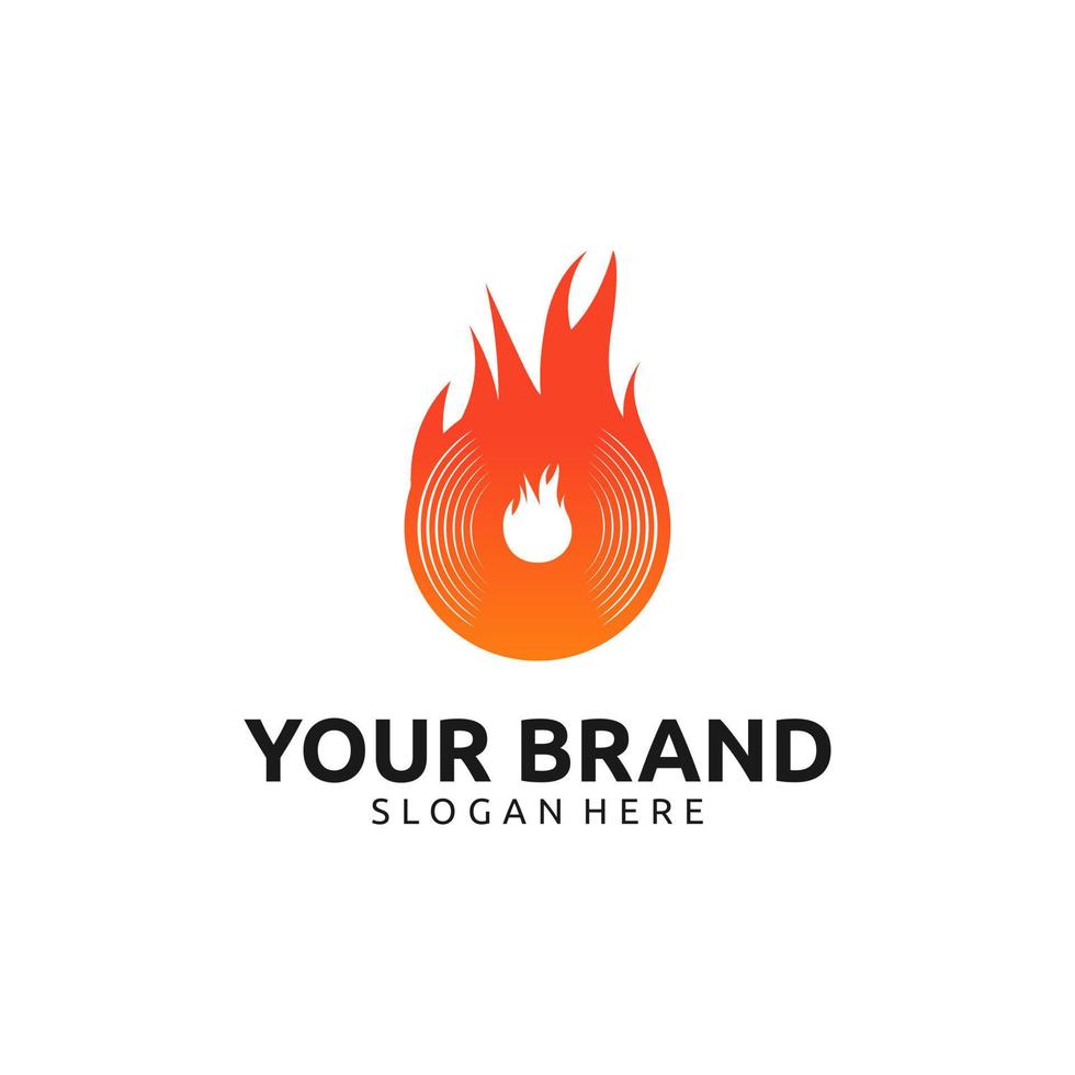 diseño de logotipo de música de vinilo de fuego caliente vector