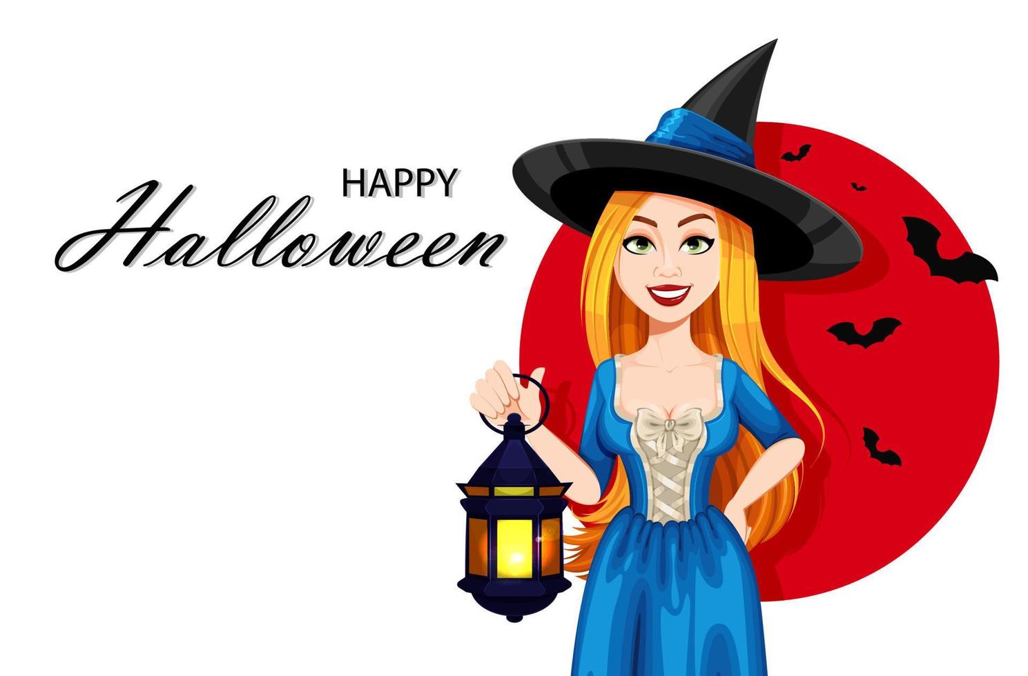 Happy Halloween. Beautiful witch cartoon character vector