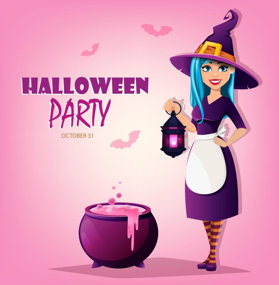 Halloween party. Beautiful lady witch vector