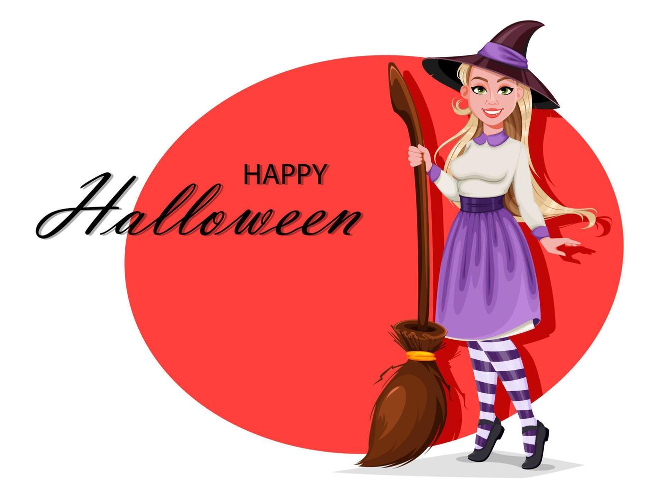 Happy Halloween. Beautiful witch cartoon character vector