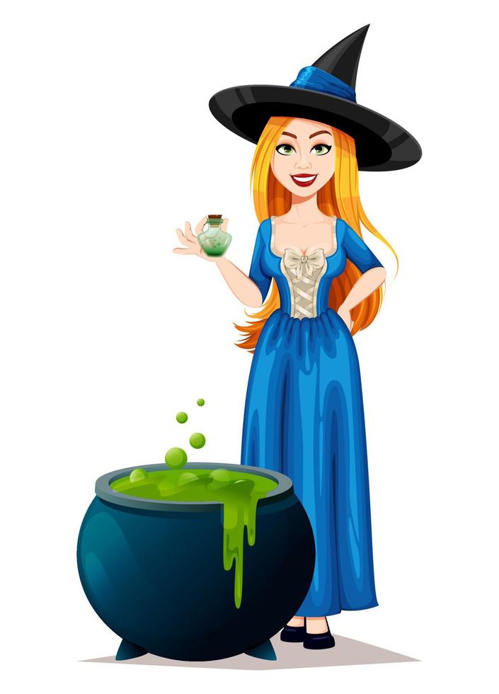 Happy Halloween. Beautiful witch cartoon character vector