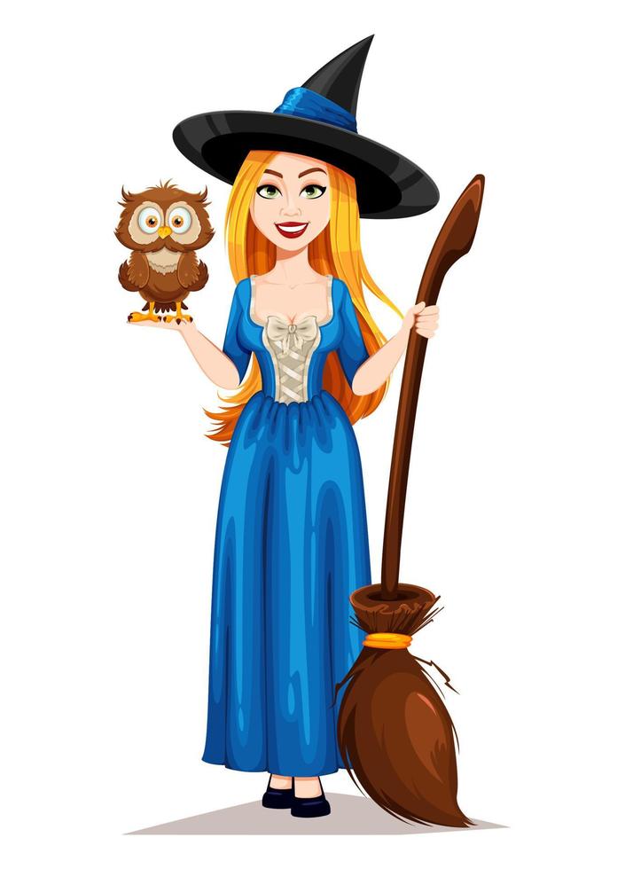 Happy Halloween. Beautiful witch cartoon character vector