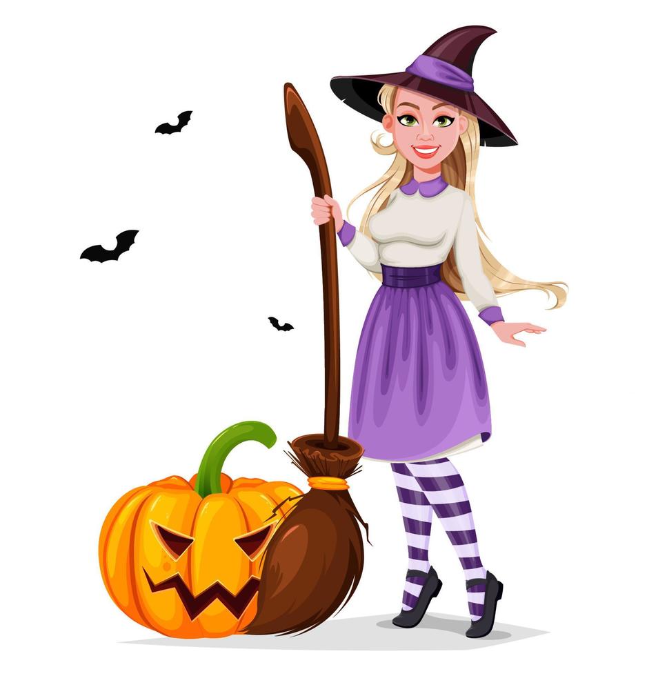 Happy Halloween. Beautiful witch cartoon character vector