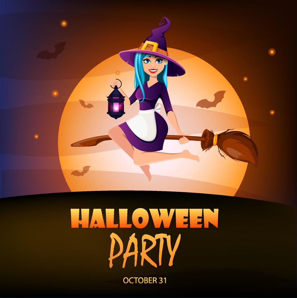 Halloween party invitation. Beautiful lady witch vector