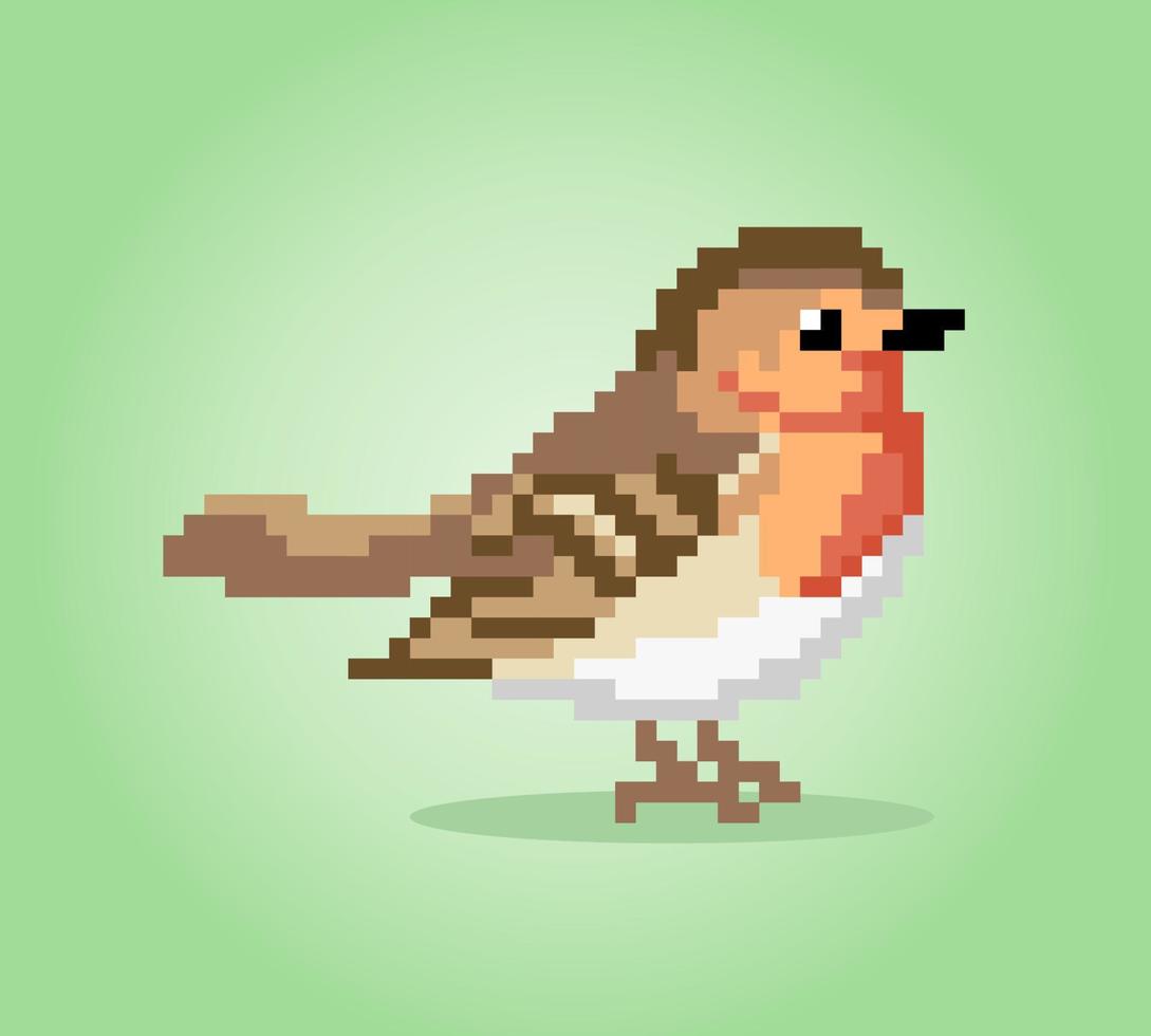 Pixel 8 bit finch bird. Animal game assets in vector illustration.