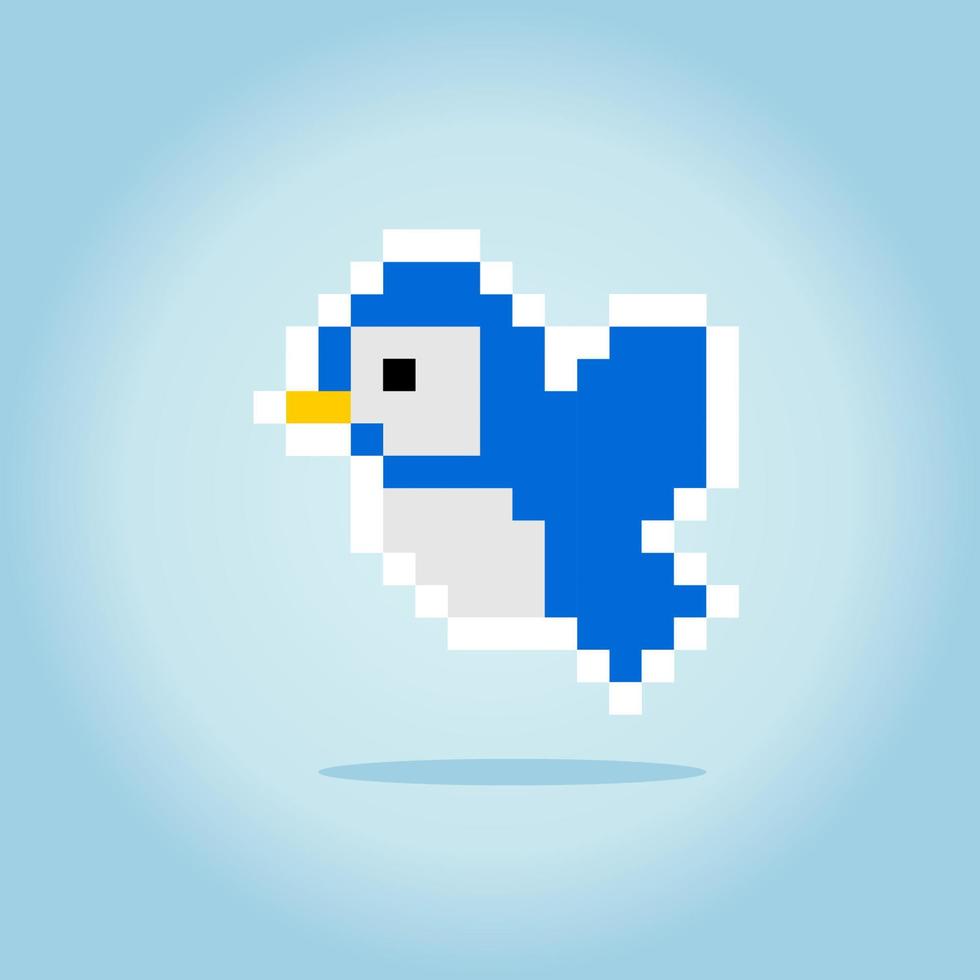 pájaro volador de píxeles de 8 bits. activos de juegos de animales en ilustración vectorial. vector