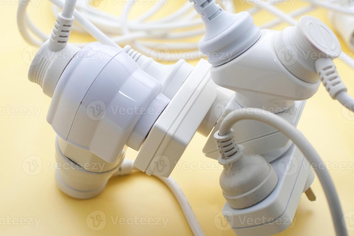 an tangle of mains power adaptors and double plugs 11951028 Stock Photo