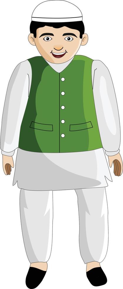 Indian Boy Wearing Kurta and Skull Cap Vector Illustration Cartoon