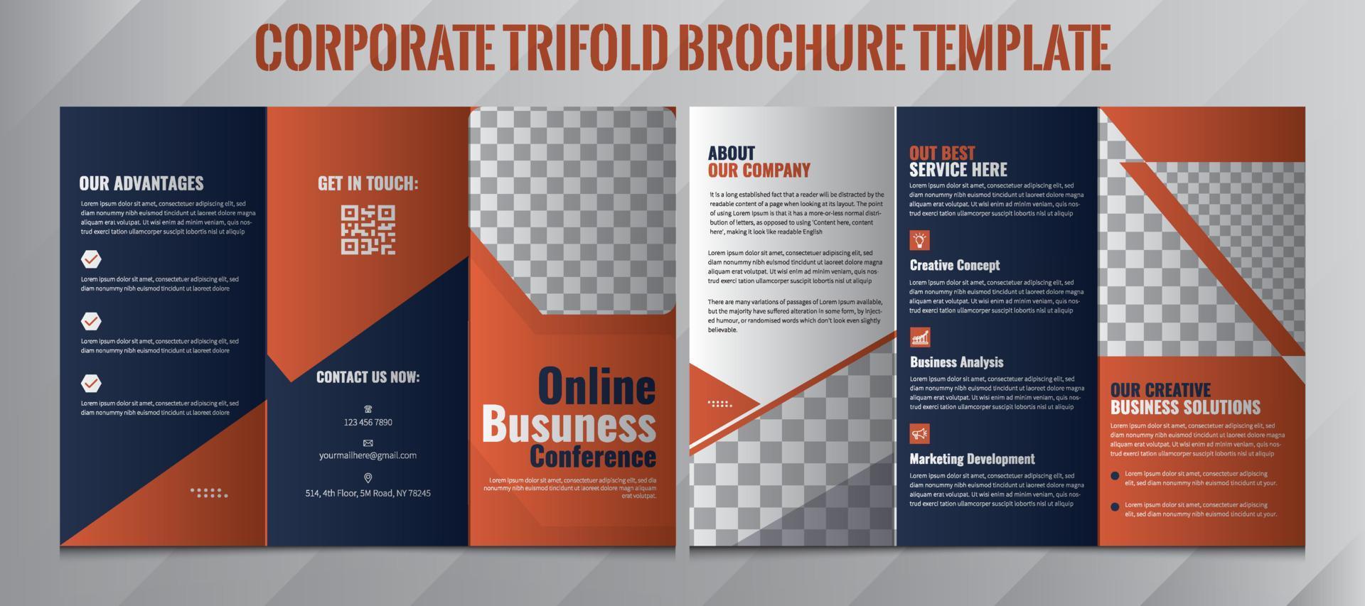 Business Brochure Template in Tri Fold Layout. Corporate Design Leaflet with a replicable image.Tri-Fold Brochure Layout, Square geometric vector business trifold Leaflet Brochure Flyer template flat.