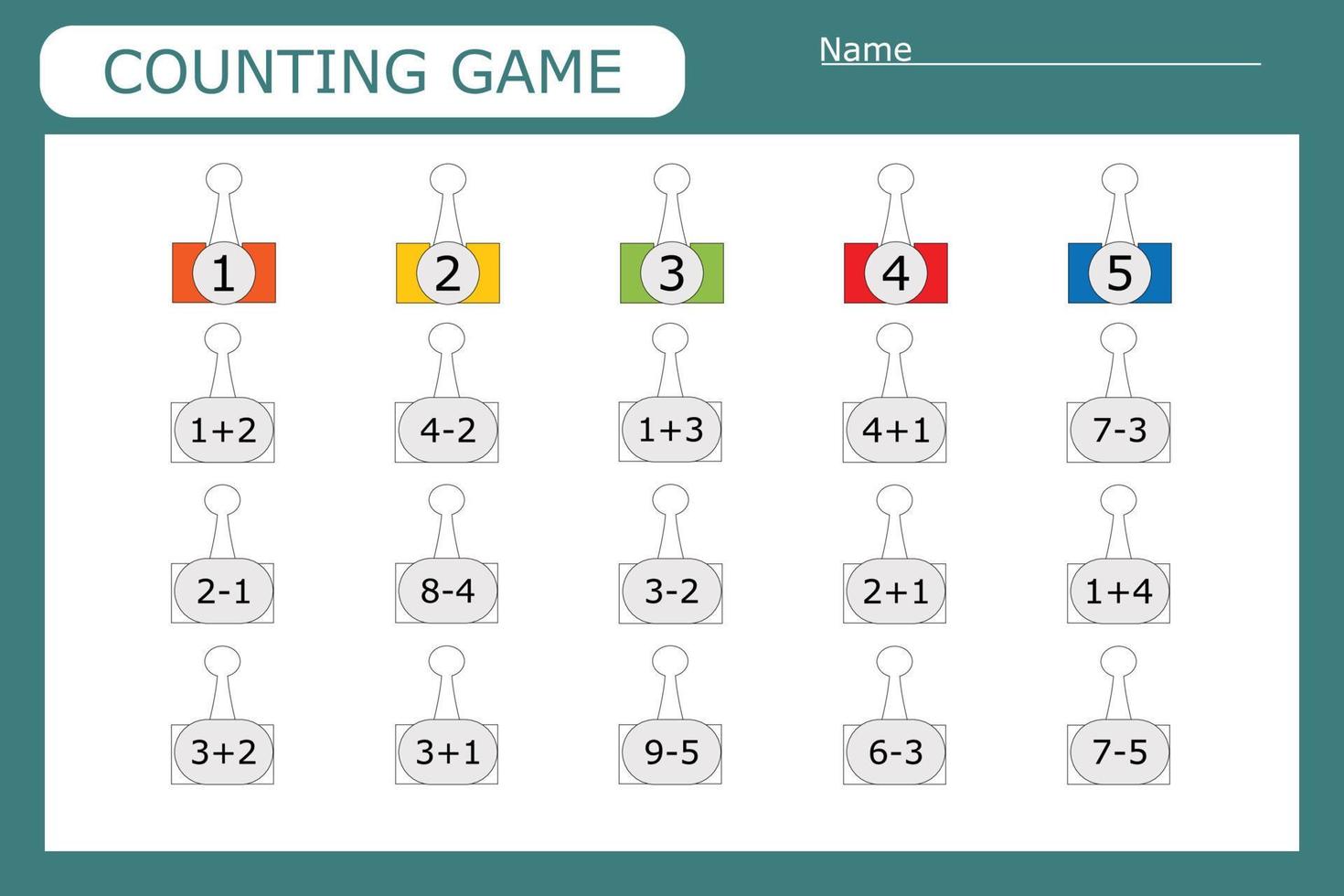 Counting Game for Preschool Children.  Count how many with b paper clips vector