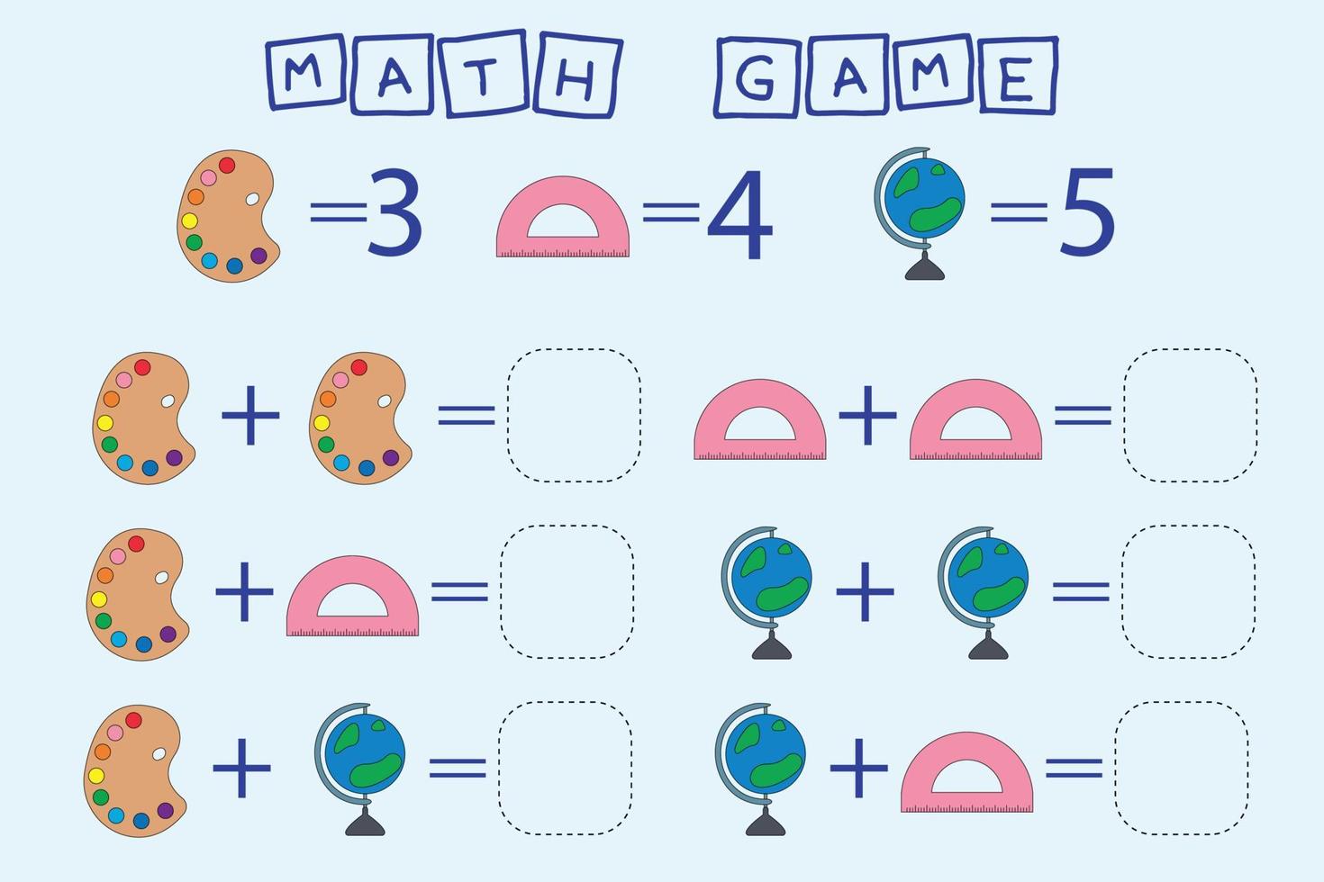 counting game with colorful school suppliers . Preschool worksheet, kids activity sheet, printable worksheet vector