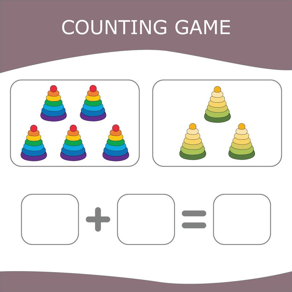 How many counting game with toys. Worksheet for preschool kids, kids activity sheet, printable worksheet vector