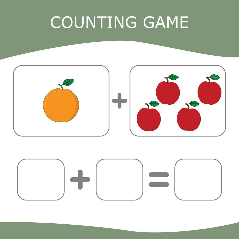 Educational game for children, kids. . Game learning math, counting game. Vector illustration for print, page