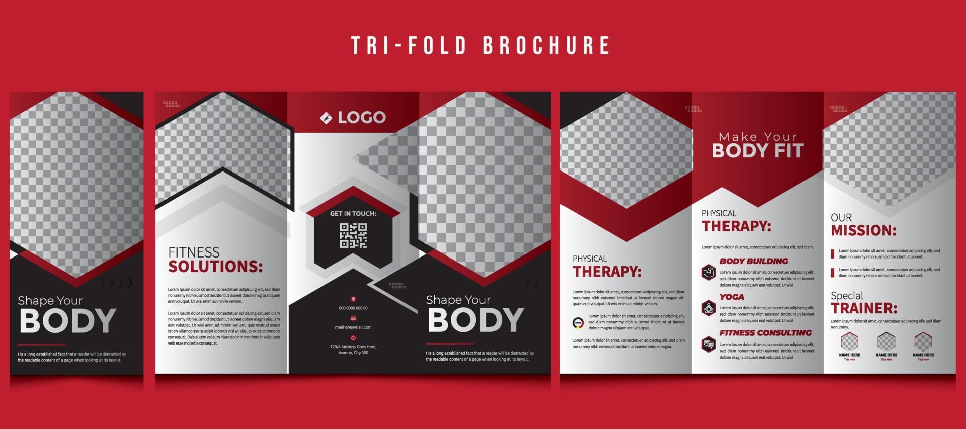 Fitness, Gym or Health tri-fold brochure design template, Fitness Agency cover brochure flyer design template, Modern fitness cover fold, Sports card templates, invitation flyer, vector