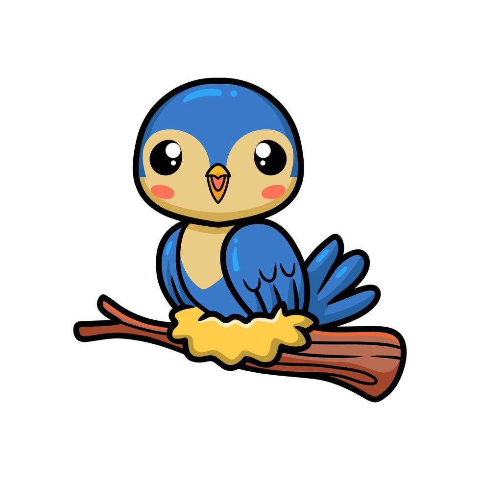 lindo, pequeño, pájaro azul, caricatura, en, rama de árbol vector
