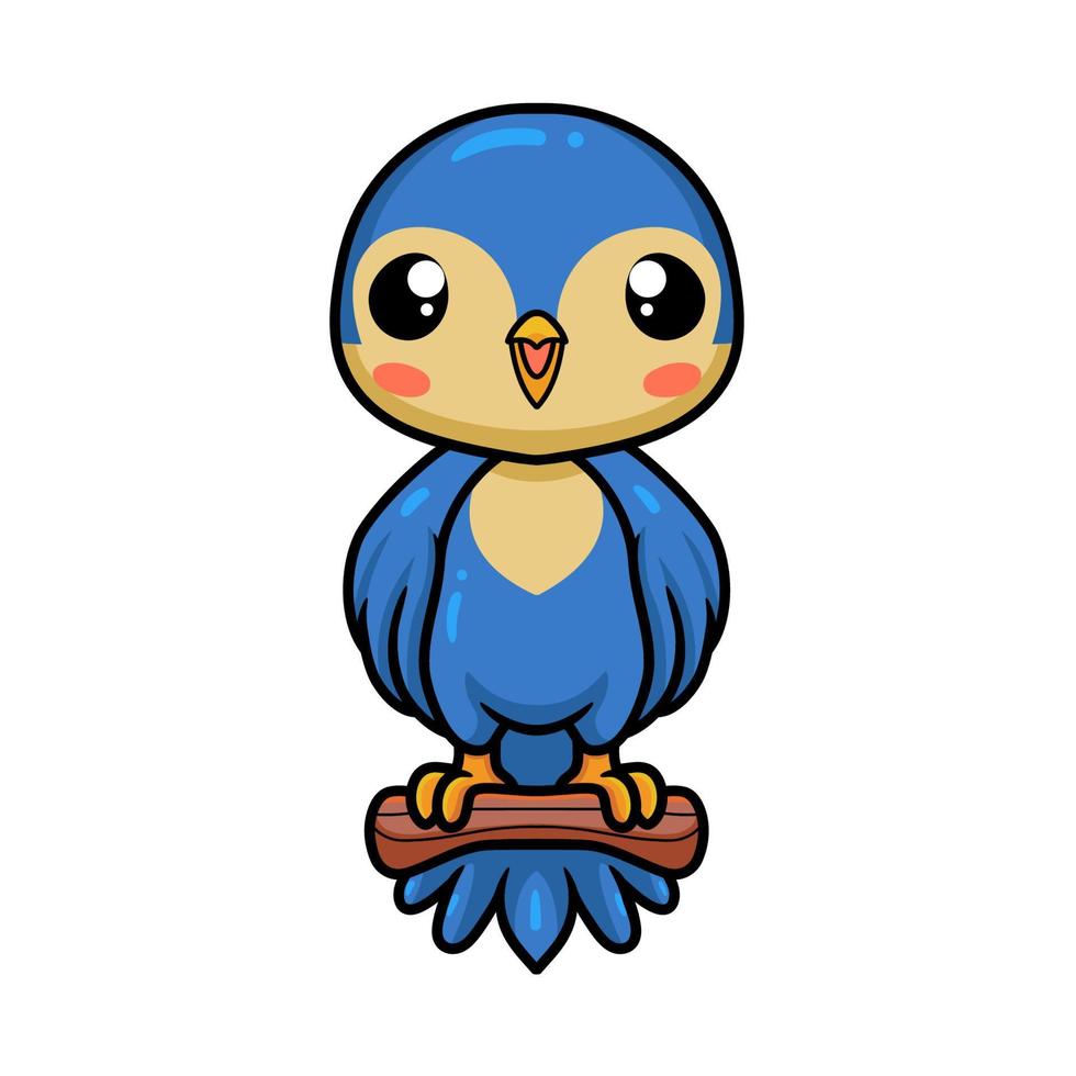 Cute little blue bird cartoon on tree branch vector